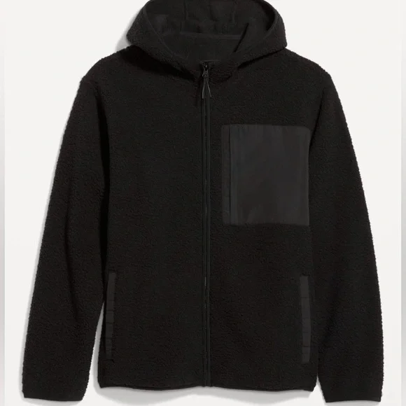 Old Navy Mens Sherpa Zip Hoodie | M | Black NEW!! - Picture 7 of 12
